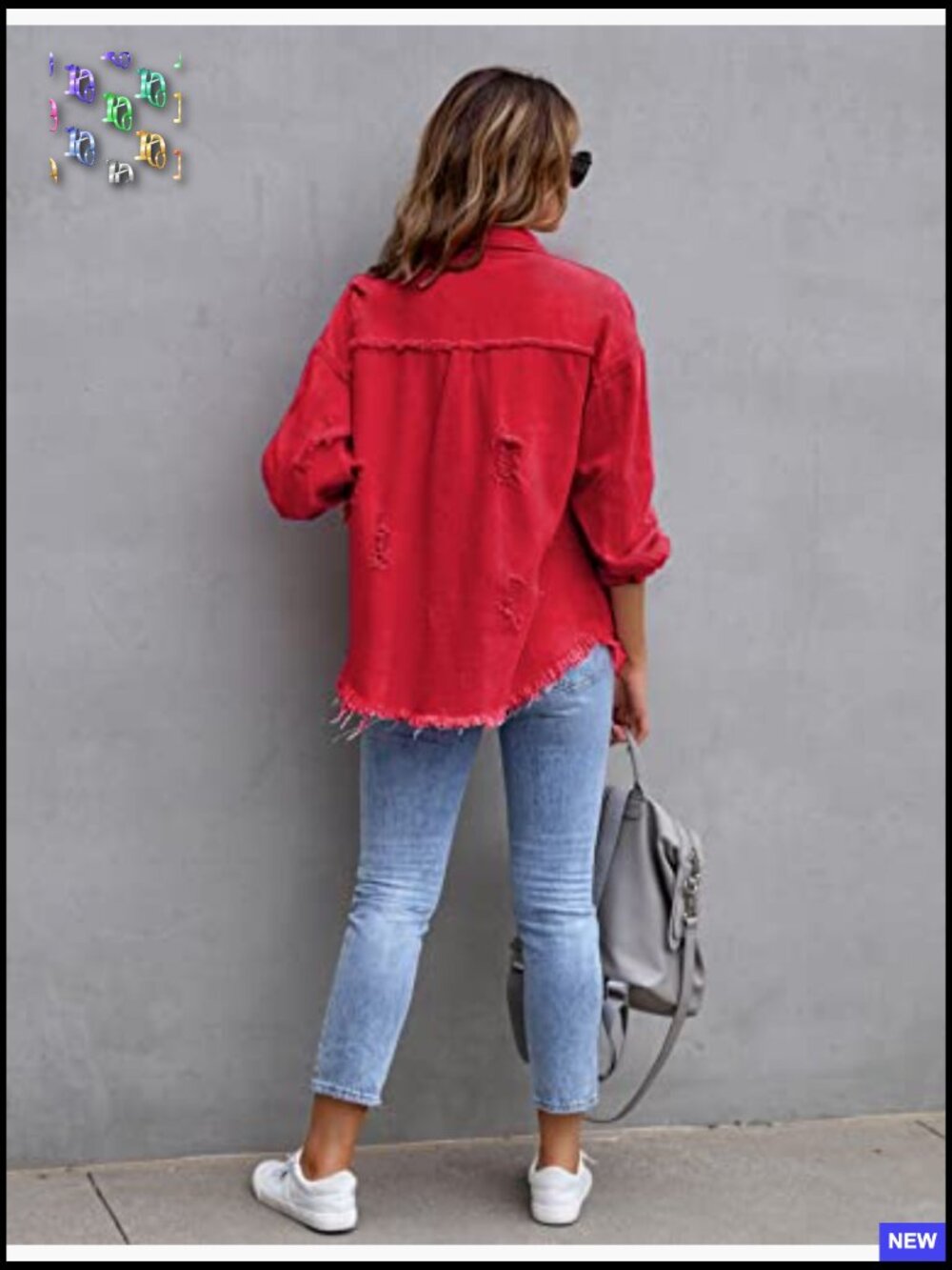 Oversized Ripped Denim Jacket Frayed Hem Button Front Boyfriend Shacket - Picture 2 of 4